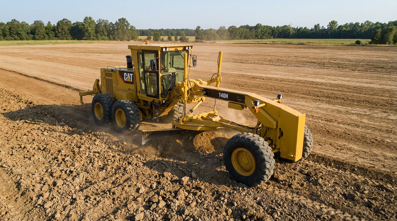 CAT 140G grader at industrial site